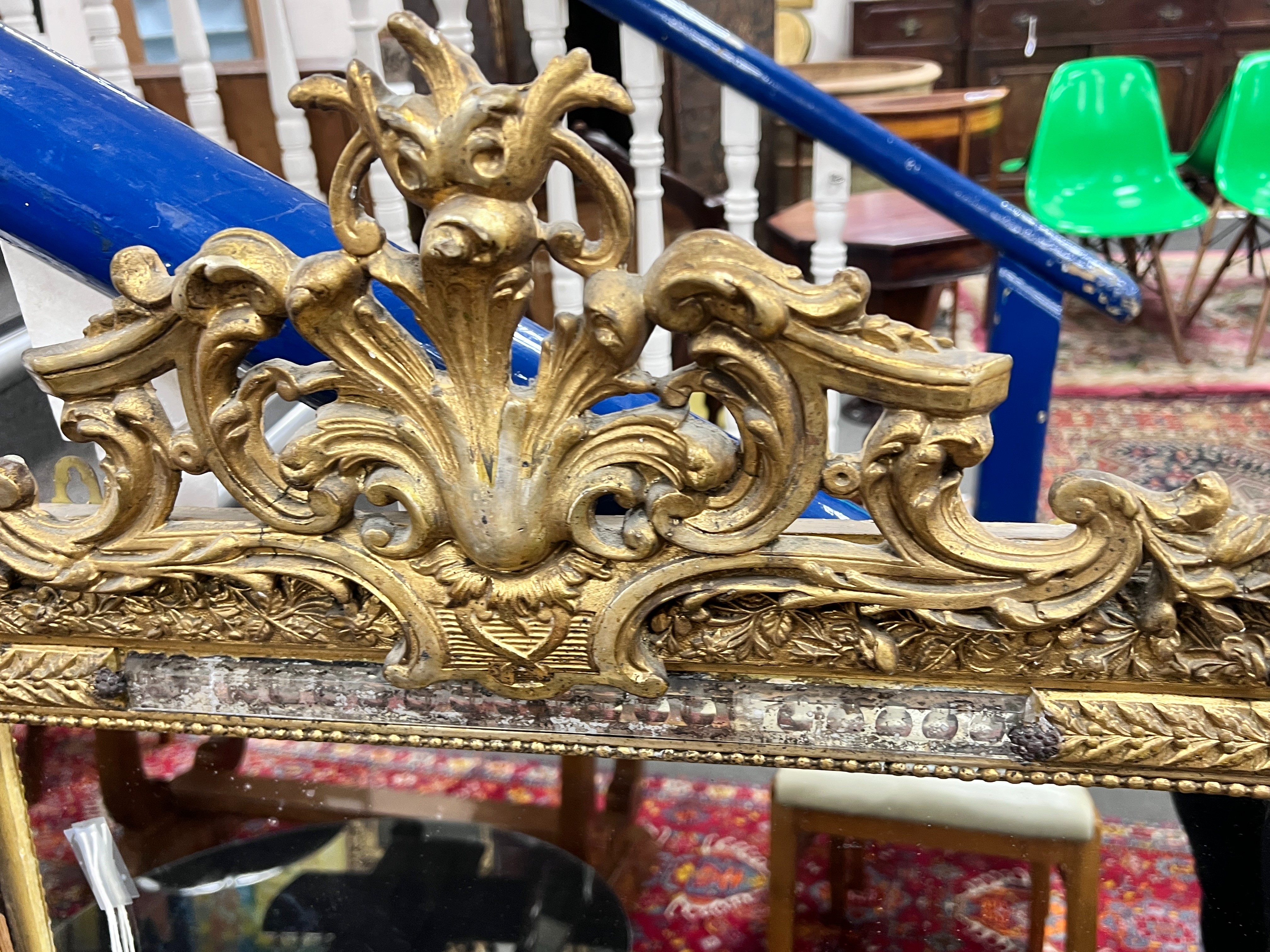 A 19th century French gilt wood and gesso wall mirror, width 74cm, height 118cm